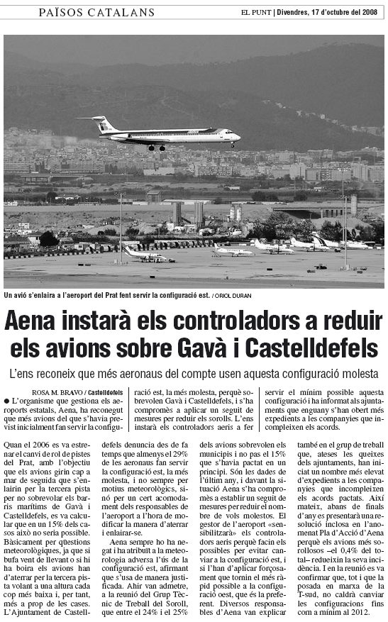 Not&iacute;cia publicada al diari EL PUNT sobre els resultats de la 14&ordf; reuni&oacute; del GTTR (17 d'octubre de 2008)